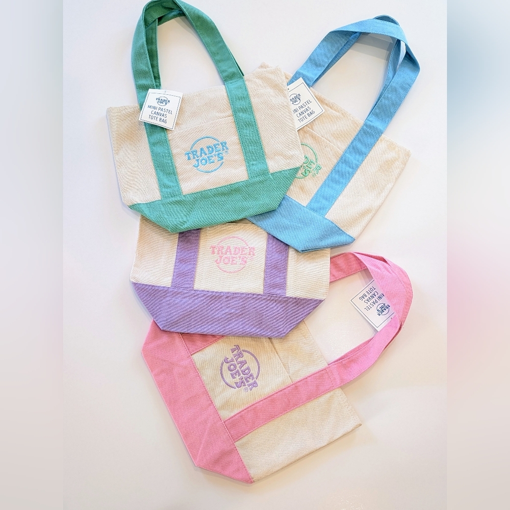 Trader Joe's Viral Pastel Reusable Mini Tote Bags Set Of 4 FAST SHIPPING